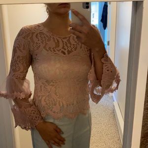 Medium pink lace bell sleeve top
